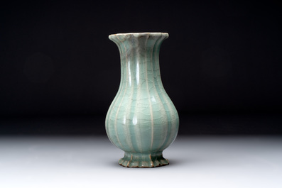 A Chinese Longquan celadon lobed vase, Southern Song