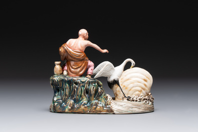 Two Chinese polychrome-glazed groups, Zeng Longsheng 曾龍升 marks, 20th C.