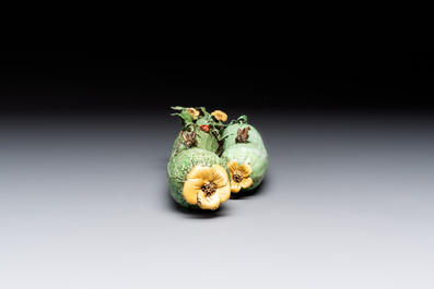 Two Chinese polychrome groups of cucumbers and bitter melons with insects, 19/20th C.