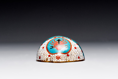 A rare Chinese cloisonn&eacute; holy water font, 19th C.