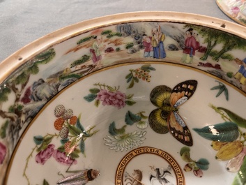 A pair of Chinese Canton famille rose armorial tureens, inner bowls and covers with the arms of Clerke, 19th C.
