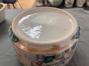 A pair of Chinese Canton famille rose armorial tureens, inner bowls and covers with the arms of Clerke, 19th C.