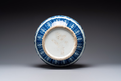 A large Chinese blue and white 'lotus and peony scroll' 'hu' vase, 19th C.