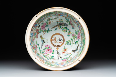 A pair of Chinese Canton famille rose armorial tureens, inner bowls and covers with the arms of Clerke, 19th C.