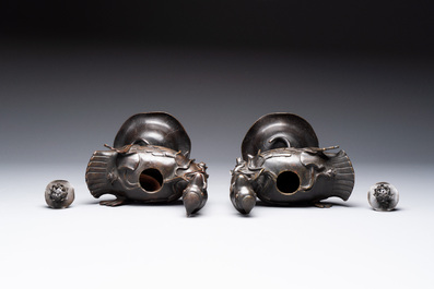 A pair of Chinese bronze duck-form censers, 17/18th C.