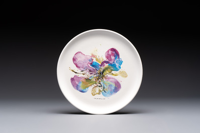 Zao Wou Ki 趙無極 (1920-2013): 'Orchid' plate, in original box and with original leaflet, dated 1986
