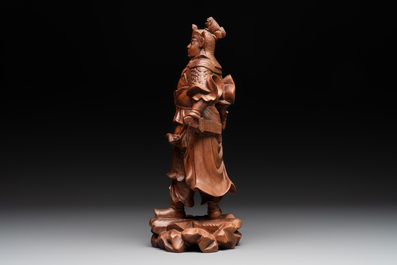 A diverse group of six Chinese lacquered wood and wooden sculptures, 19/20th C.
