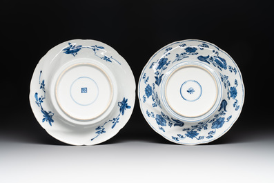 A Chinese blue and white lobed 'flower' plate and a 'phoenix and monkeys' plate, Kangxi