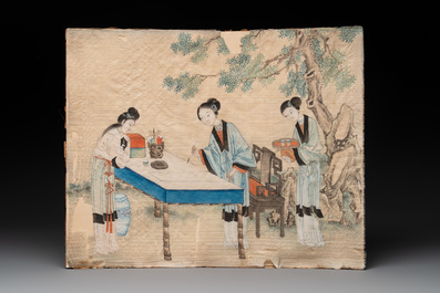 Chinese school: 'Five works with birds, flowers and figures', ink and colour on paper and silk, signed Shi Hou 史候, 19/20th C.