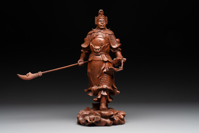 A diverse group of six Chinese lacquered wood and wooden sculptures, 19/20th C.