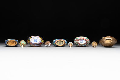 A collection of ten Chinese Canton enamel and porcelain snuff bottles, Qianlong mark, 19/20th C.