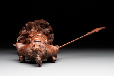 A diverse group of six Chinese lacquered wood and wooden sculptures, 19/20th C.
