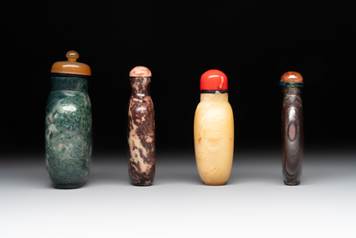 A collection of eight Chinese precious stone snuff bottles, 19/20th C.