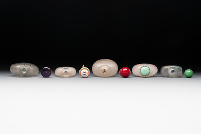 Five Chinese inside-painted glass snuff bottles, signed Ma Shaoxuan 馬少宣, Pu Ru 溥儒 and Ye Zhongsan 葉仲三, 20th C., one dated 1962
