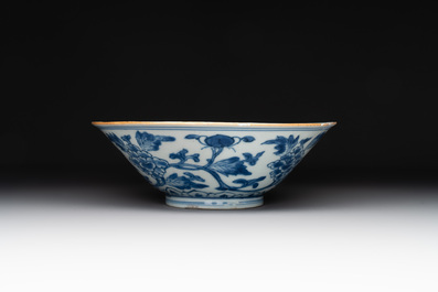 A Chinese blue and white 'peony scroll' bowl, Chenghua mark, Shunzhi/Kangxi