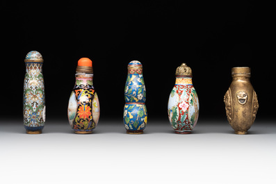 A collection of ten Chinese Canton enamel and porcelain snuff bottles, Qianlong mark, 19/20th C.