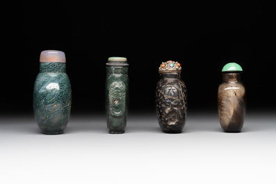 A collection of eight Chinese precious stone snuff bottles, 19/20th C.