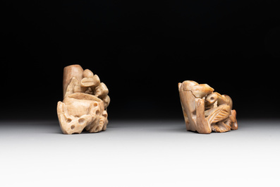 A varied collection of 11 Chinese jade and soapstone carvings, 19/20th C.