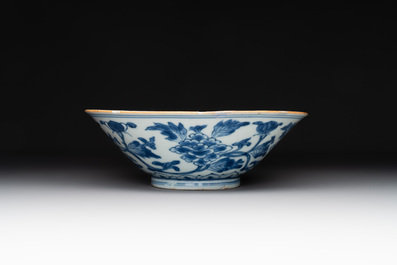 A Chinese blue and white 'peony scroll' bowl, Chenghua mark, Shunzhi/Kangxi