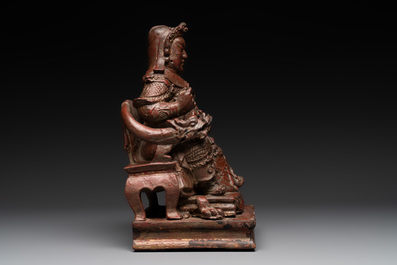 A diverse group of six Chinese lacquered wood and wooden sculptures, 19/20th C.