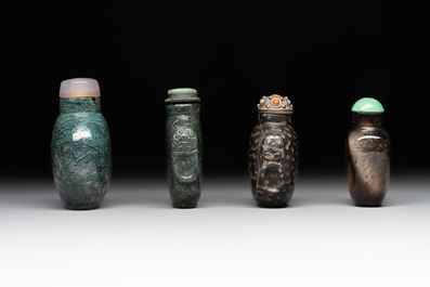 A collection of eight Chinese precious stone snuff bottles, 19/20th C.