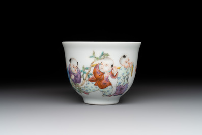 A Chinese famille rose 'boys and peaches' cup, Qianlong mark, Republic