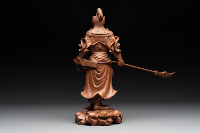 A diverse group of six Chinese lacquered wood and wooden sculptures, 19/20th C.