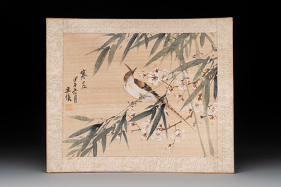Chinese school: 'Five works with birds, flowers and figures', ink and colour on paper and silk, signed Shi Hou 史候, 19/20th C.