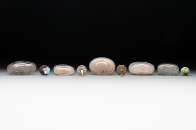 Five Chinese inside-painted glass snuff bottles, signed Ma Shaoxuan 馬少宣, Pu Ru 溥儒 and Ye Zhongsan 葉仲三, 20th C., one dated 1962