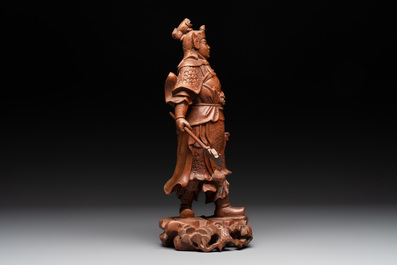A diverse group of six Chinese lacquered wood and wooden sculptures, 19/20th C.