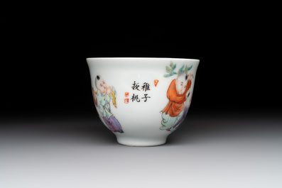 A Chinese famille rose 'boys and peaches' cup, Qianlong mark, Republic