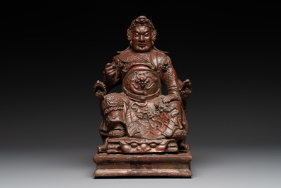 A diverse group of six Chinese lacquered wood and wooden sculptures, 19/20th C.