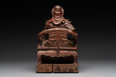A diverse group of six Chinese lacquered wood and wooden sculptures, 19/20th C.