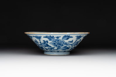 A Chinese blue and white 'peony scroll' bowl, Chenghua mark, Shunzhi/Kangxi