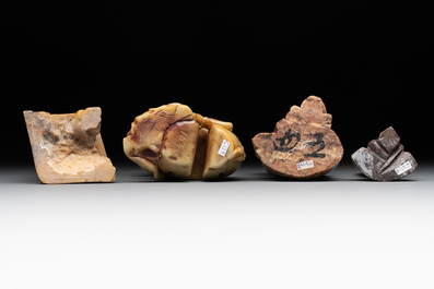 A varied collection of 11 Chinese jade and soapstone carvings, 19/20th C.