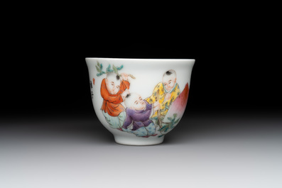 A Chinese famille rose 'boys and peaches' cup, Qianlong mark, Republic