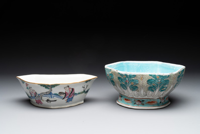 A collection of eight Chinese famille rose wares, 19th C.