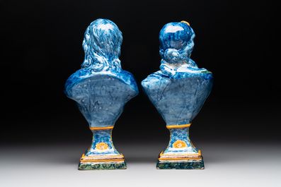 A pair of large polychrome Dutch Delft busts of Stadtholder William V and Wilhelmina, 3rd quarter 18th C.