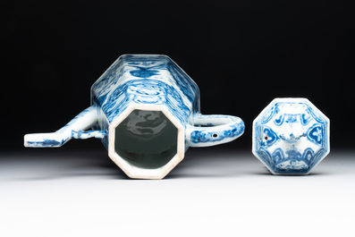 A rare Chinese blue and white 'Europa and the bull' coffeepot and cover, Kangxi