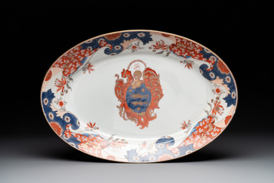 Five Imari-style plates, a dish and an oval charger with the arms of Guillot, Samson, Paris, 19th C.