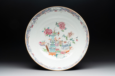 A Chinese famille rose 'antiquities' punch bowl, Qianlong