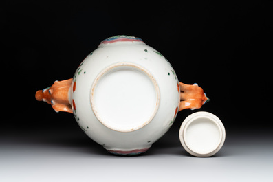 A rare Chinese famille rose double-walled 'Buddhist lions' teapot and cover, Qianlong