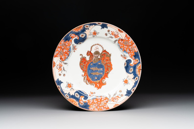 Five Imari-style plates, a dish and an oval charger with the arms of Guillot, Samson, Paris, 19th C.