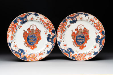 Five Imari-style plates, a dish and an oval charger with the arms of Guillot, Samson, Paris, 19th C.