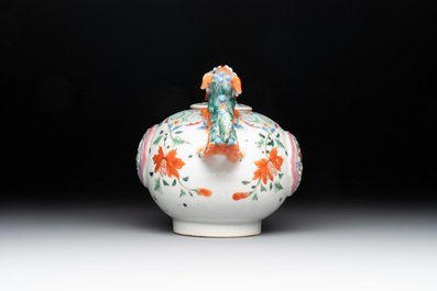 A rare Chinese famille rose double-walled 'Buddhist lions' teapot and cover, Qianlong