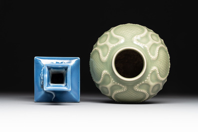 Four Chinese monochrome wares, Yongzheng mark, 19/20th C.