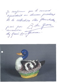 A polychrome Brussels faience duck-shaped tureen and cover, 2nd half 18th C.