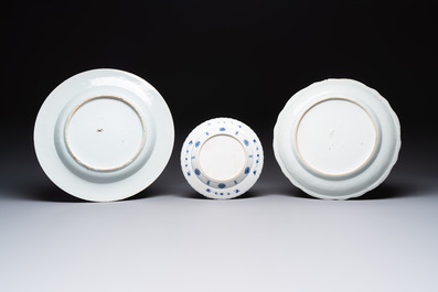 Two Chinese blue and white dishes and a plate, Yongzheng and later