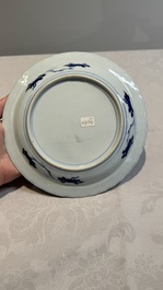 Three Chinese blue and white 'Scheveningen' or 'Nabeshima' plates, Kangxi