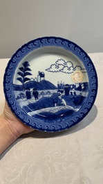 Three Chinese blue and white 'Scheveningen' or 'Nabeshima' plates, Kangxi